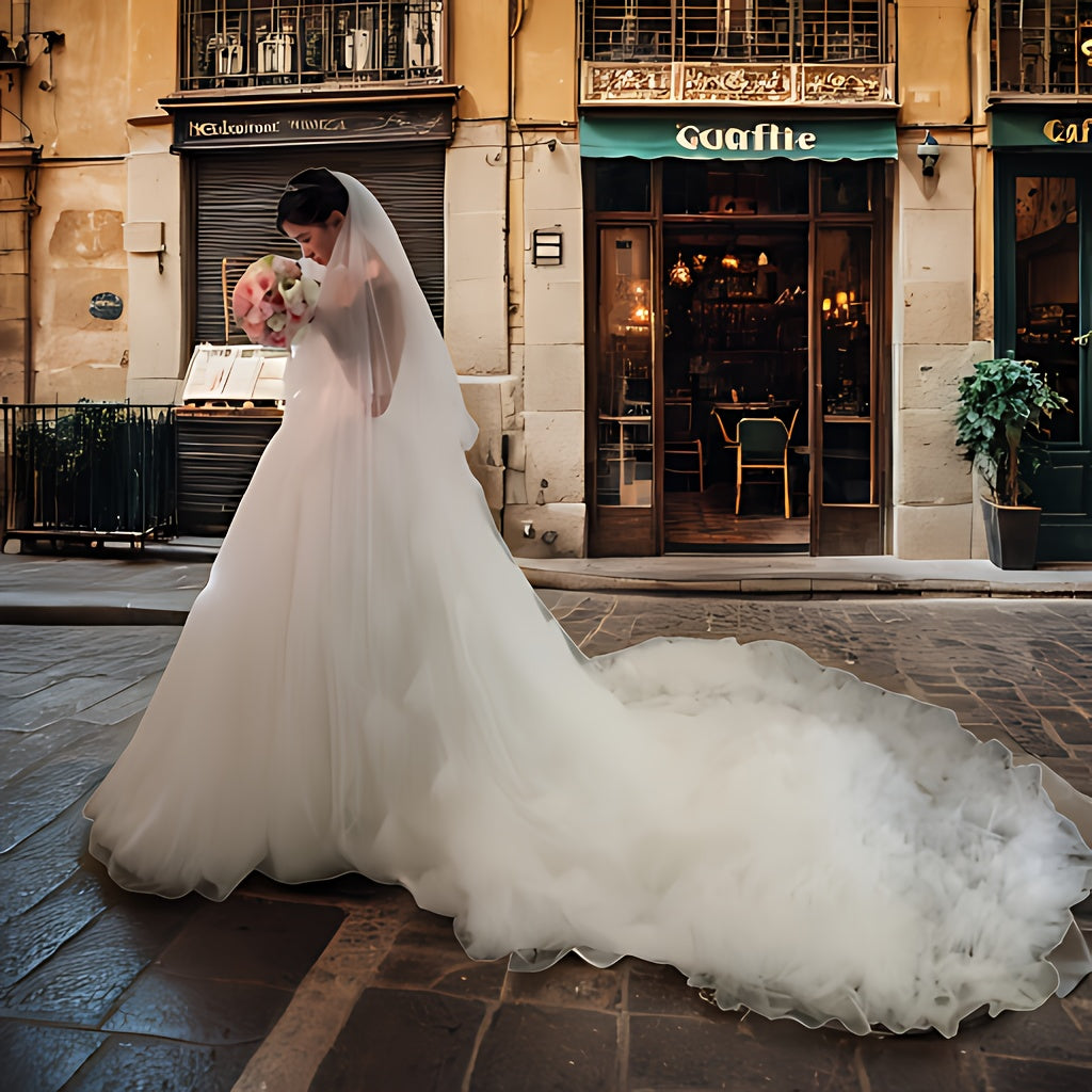Dreamy Bridal Veil with Double Layers Cathedral Length Romantic Polyester Wedding Headpiece