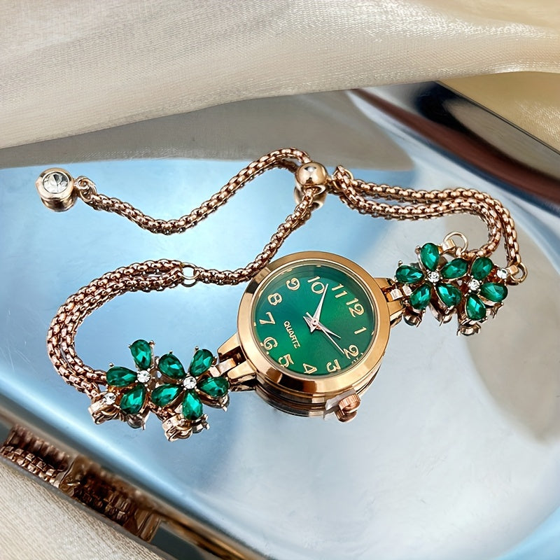 Women's Quartz Watch with Rhinestones and Adjustable Zinc Alloy Bracelet