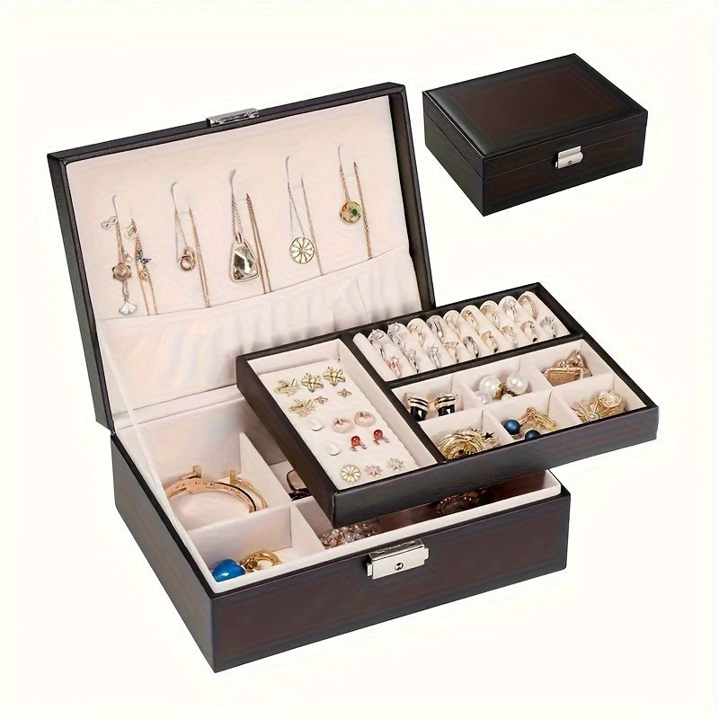 Leather Jewelry Organizer with Removable Tray and Soft Lining for Necklaces Earrings Rings and Watches