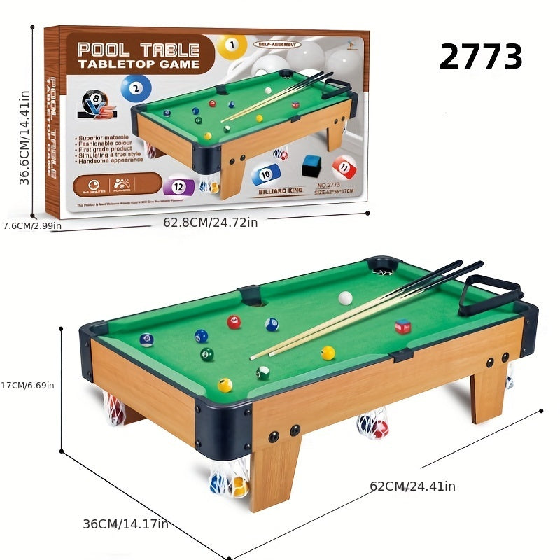 Self-Assembled Wooden Pool Table Set with Cues and 15 Balls for Indoor Play Multiple Sizes