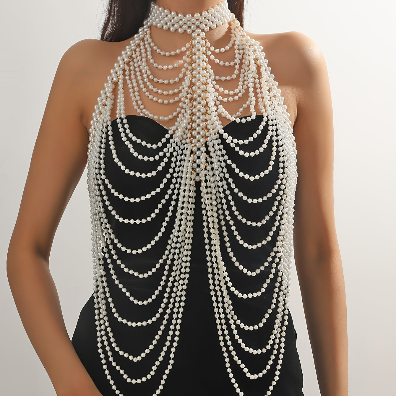 Women's Body Chain with Pearl Tassels and Creative Design
