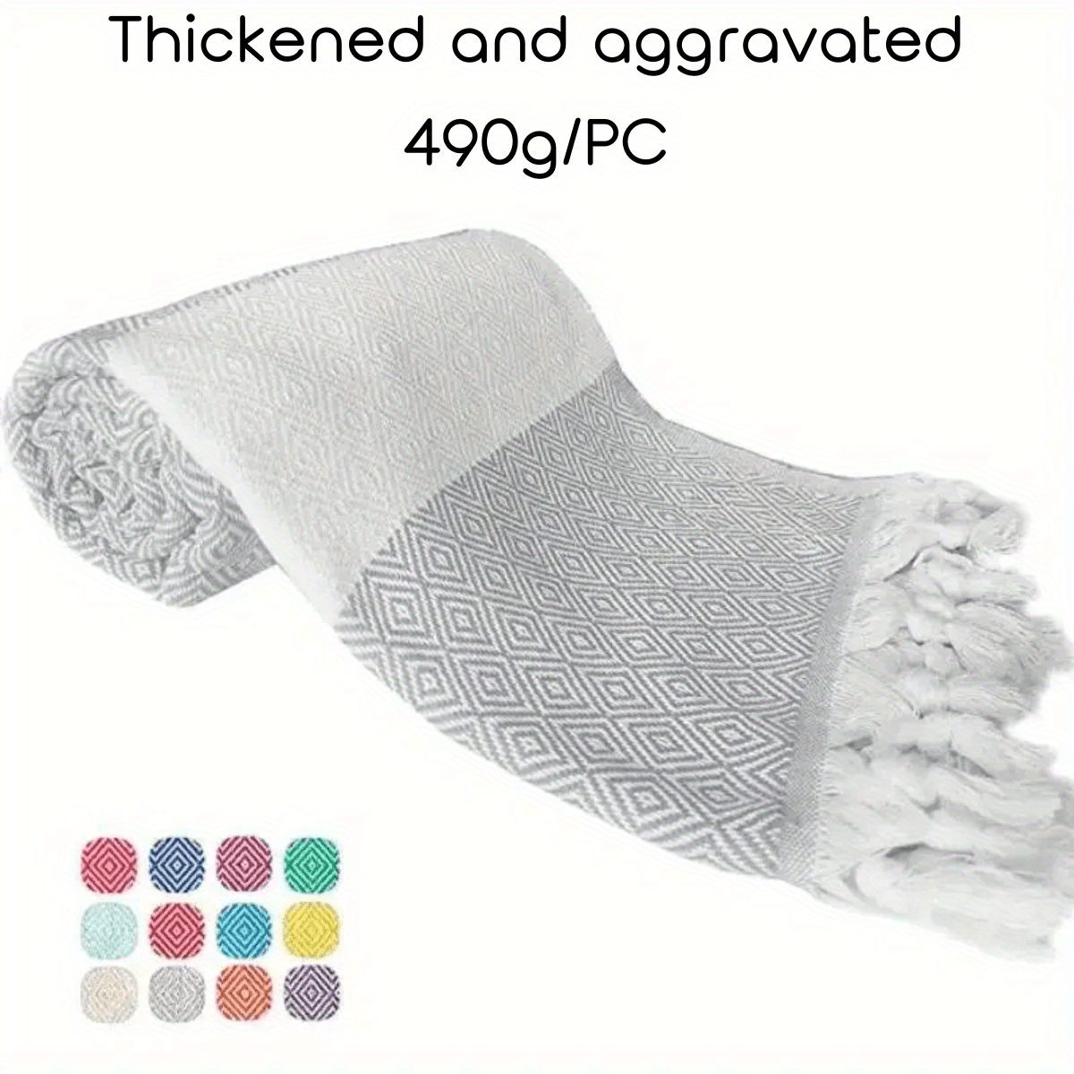 1 dona turk plyaj sochiq, jakardli romb dizayni bilan, tez quriydigan va qumga yopishmaydigan, o'lchami 71" x 39" (100 sm x 180 sm) plyaj va hammomda foydalanish uchun.