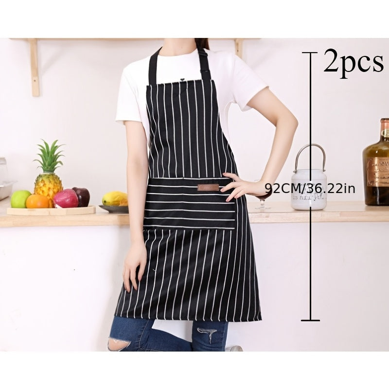 Black And White Striped Adjustable Chef Apron With Pocket For Men Women Kitchen