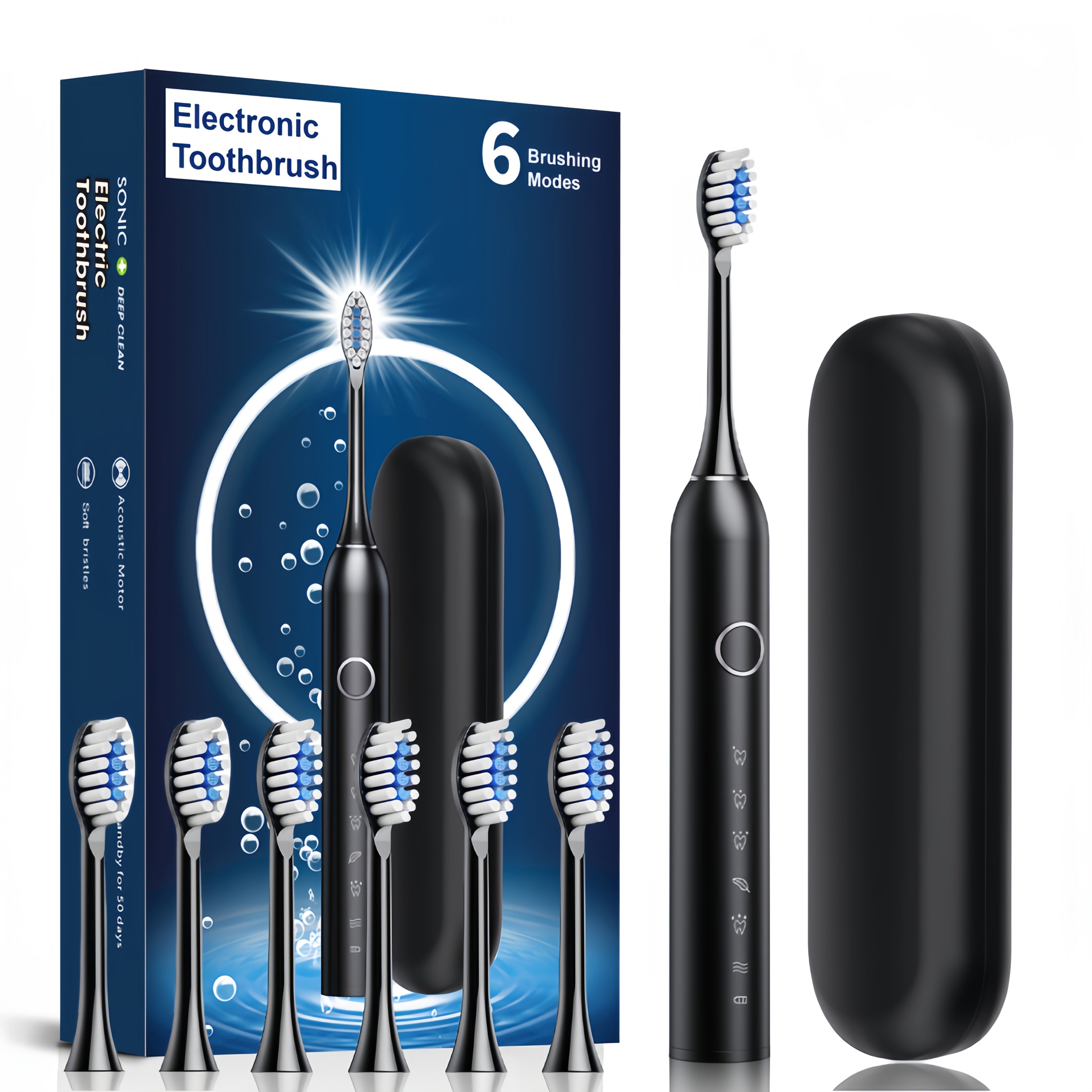 Cepillo de dientes eléctrico para parejas con cerdas suaves, recargable, con estuche de viaje, 6 modos