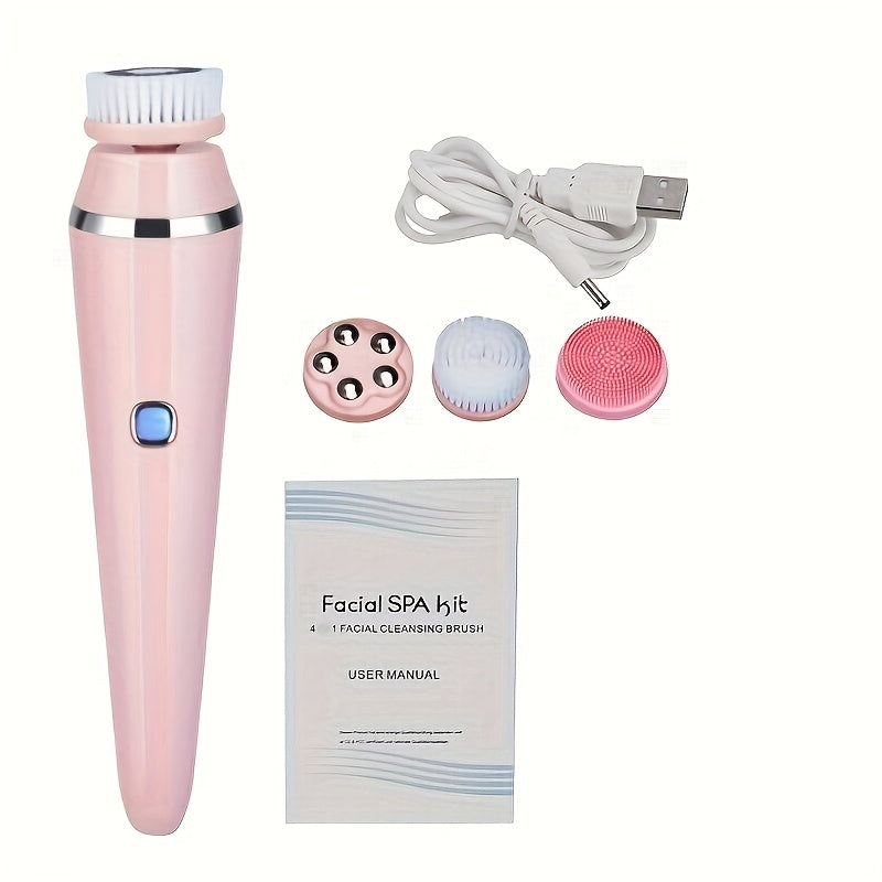 Cepillo facial eléctrico con 4 cabezales reemplazables y carga USB
