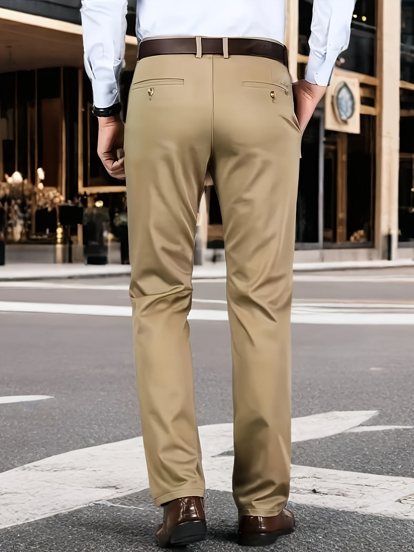 Pantalones de vestir de color sólido para hombres, con tela elástica, para negocios y ocasiones formales