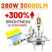 2шт. LED-фары H7 для автомобиля, сверхяркие 30000Лм, 6000K, белый цвет, противотуманные фары