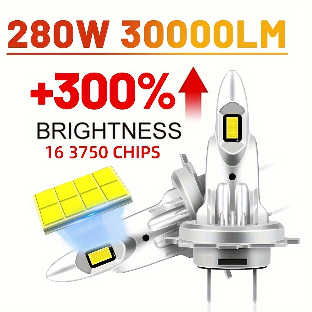 2шт. LED-фары H7 для автомобиля, сверхяркие 30000Лм, 6000K, белый цвет, противотуманные фары