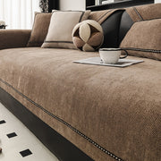 Chenille Sofa Cover with Lace Trim Non-Slip All-Season Furniture Protector Machine Washable