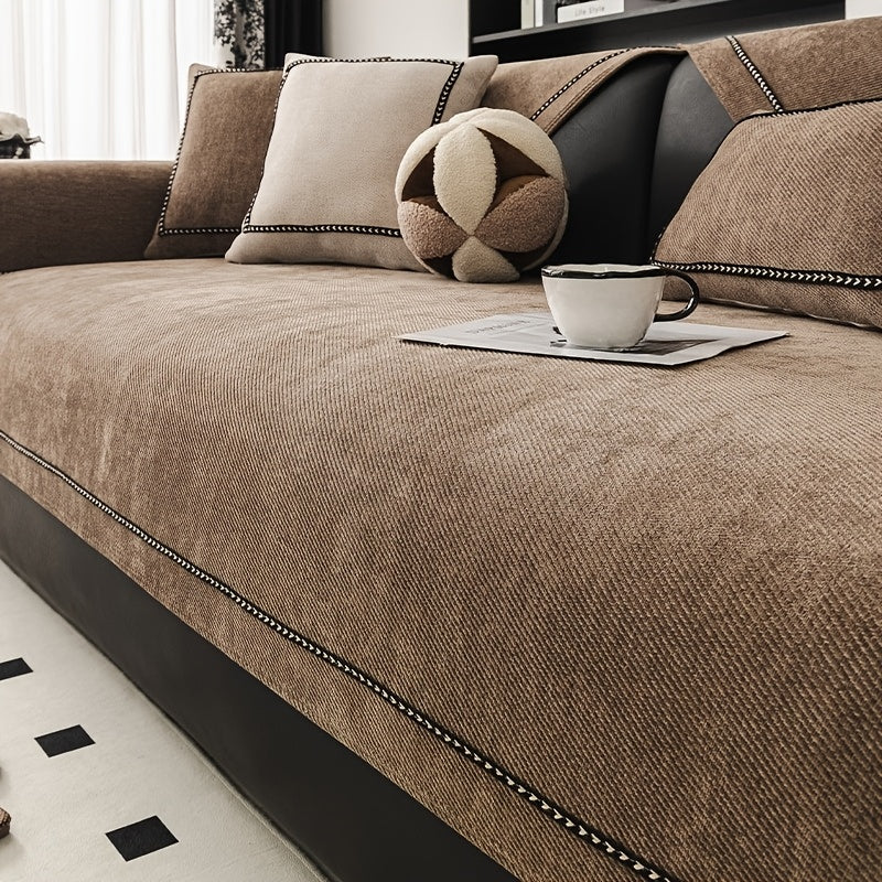 Chenille Sofa Cover with Lace Trim Non-Slip All-Season Furniture Protector Machine Washable