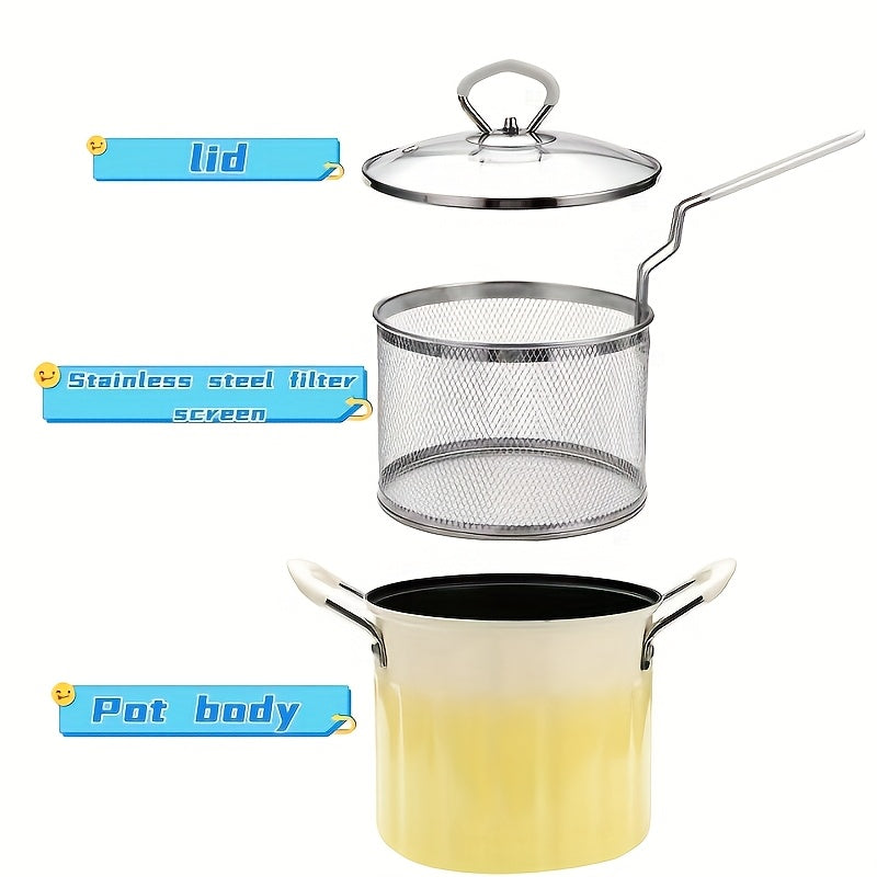 Ko‘p maqsadli qovurish uchun zanglamaydigan po‘latdan yasalgan filtrli yuqori samarali chuqur qovurish moslamasi, elektr va gaz plitalari uchun ideal. Frantsuz kartoshkasi, tovuq va sho‘rvalar uchun ajoyib. Mustahkam konstruktsiya.