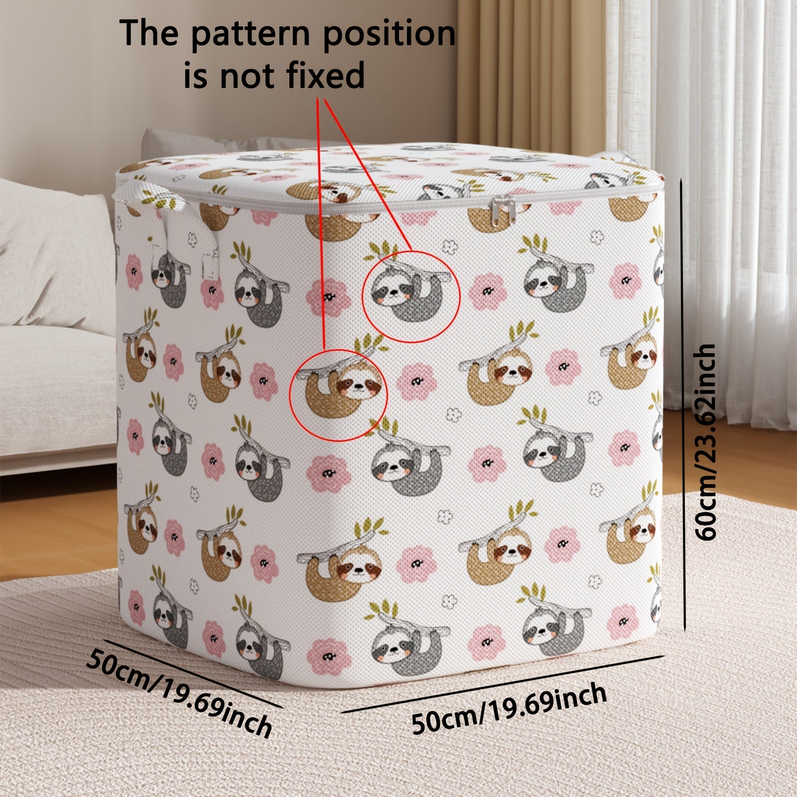 Bolsa de almacenamiento plegable de gran capacidad con patrón de perezoso para dormitorio, lavandería y almacenamiento bajo la cama