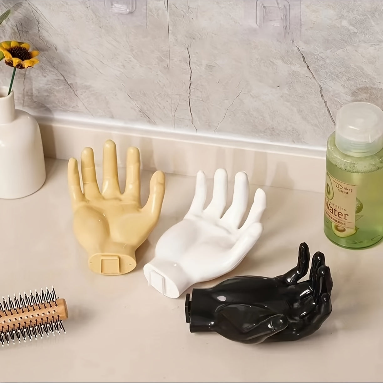 Contemporary Hand-Shaped Wall Hook with Candle Holder Strong Adhesive Holds Up to 1kg for Keys Towels Bathroom Bedroom