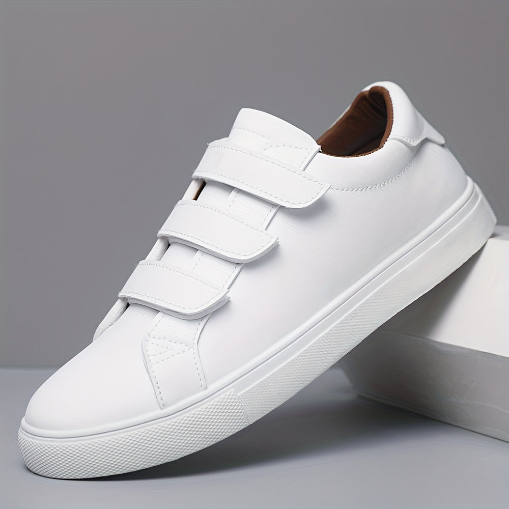 Zapatillas blancas casuales para hombre, de corte bajo, de PU, tela, suela de EVA, para primavera, otoño y todas las estaciones