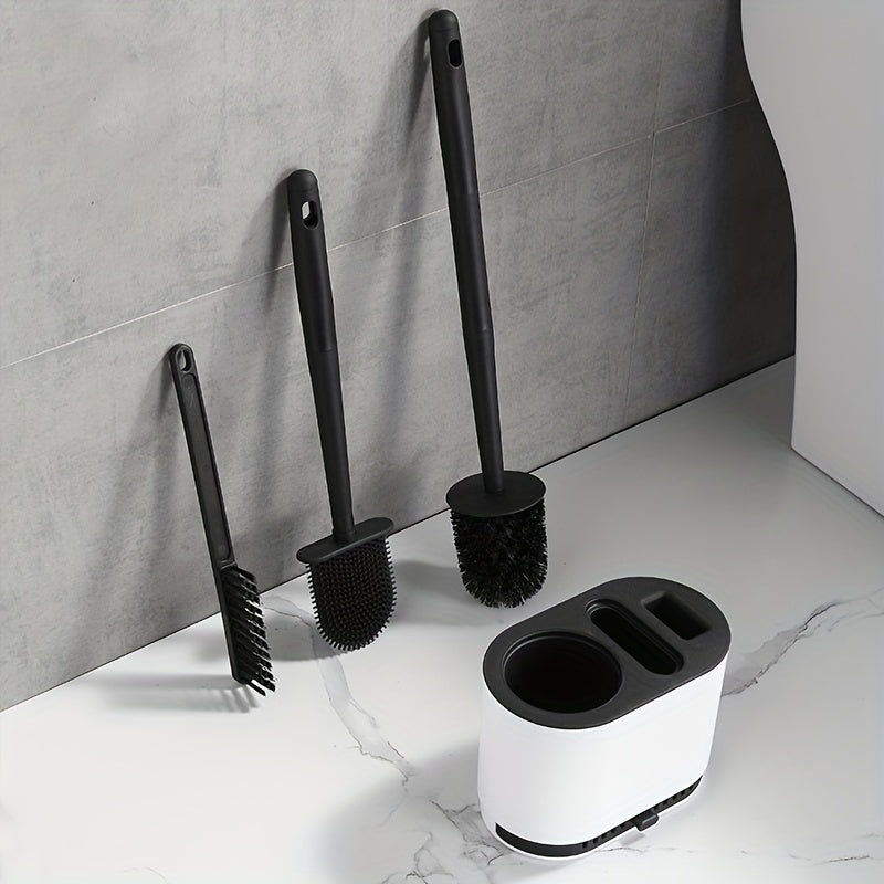 Juego de cepillo de inodoro de silicona con mango antideslizante y cerdas suaves
