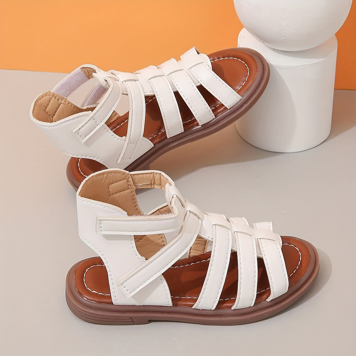 Girls' Ivory Sandals with Brown Sole for School and Leisure Activities