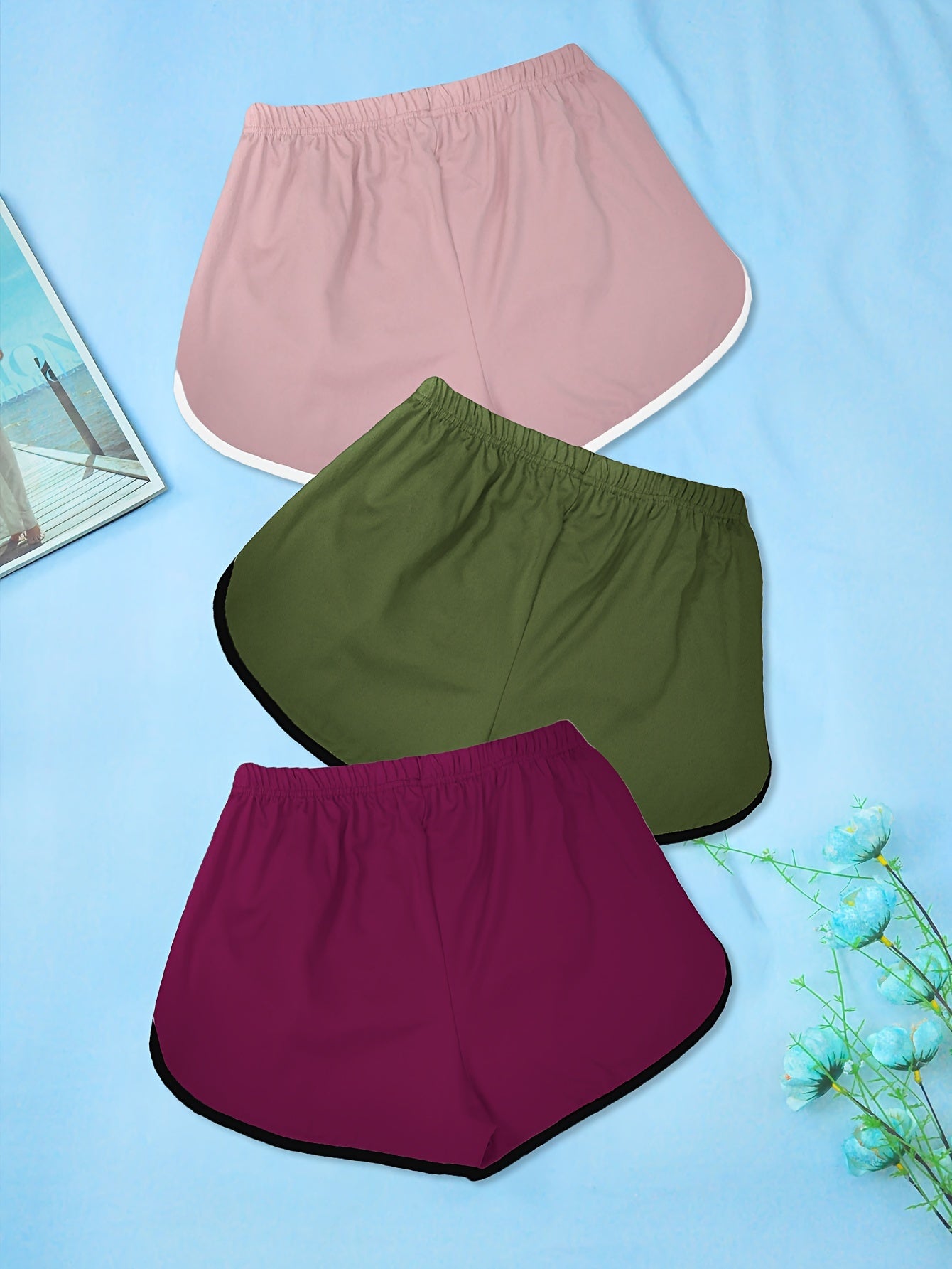 Women's Plus Size Color Block Casual Shorts 3-Pack