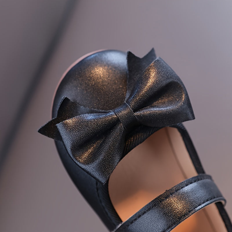 Qizlar uchun bow bezakli yumshoq taglikli Mary Jane tekis poyabzal, sirg'almas malika poyabzallari.