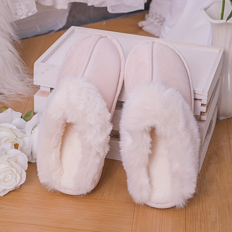 Unisex Faux Fur-Lined Slip-On Slippers Warm Indoor Outdoor Shoes