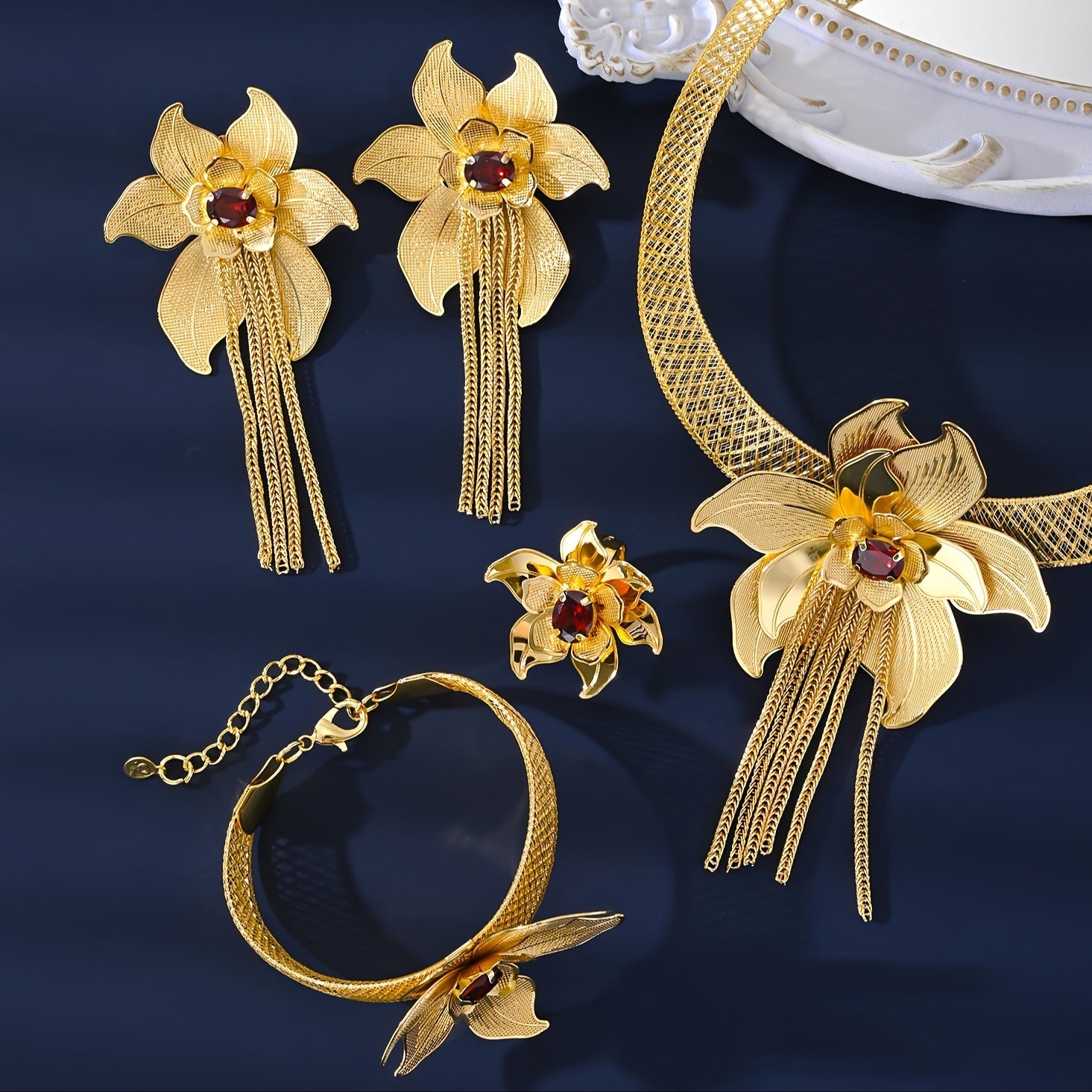 Потрясающий комплект ювелирных изделий из меди с цветочным дизайном от MEIZ - Идеален для особых случаев и праздников, включает в себя ожерелье, браслет и серьги для женщин