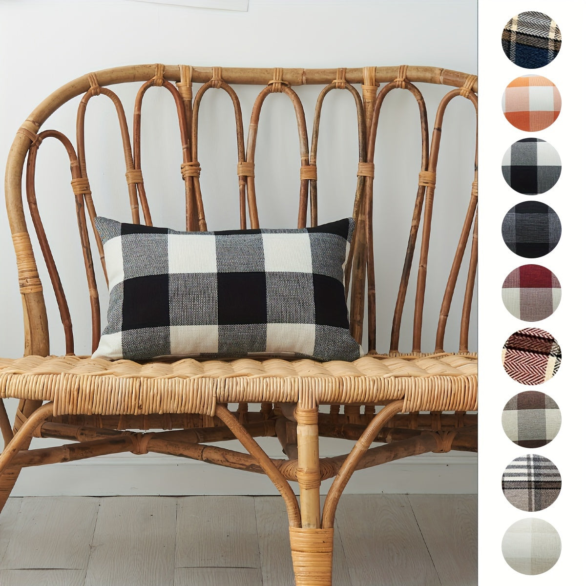 Funda de cojín de lino y algodón bohemio con cuadros tejidos y rayas 50x30cm, cojín lumbar