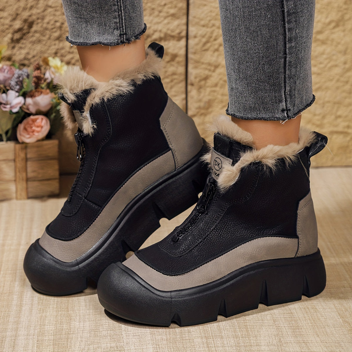 Women’s Mid-Calf Chelsea Boots Faux Fur Trim All-Season Winter Flats