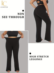 Plus Size Women's Stretchy High-Waisted Flare Leggings Olive Green Tummy Control