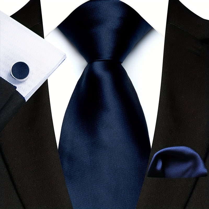 Men's Set of 3 Plain Color Ties with Square Handkerchief and Cufflinks for Gifting