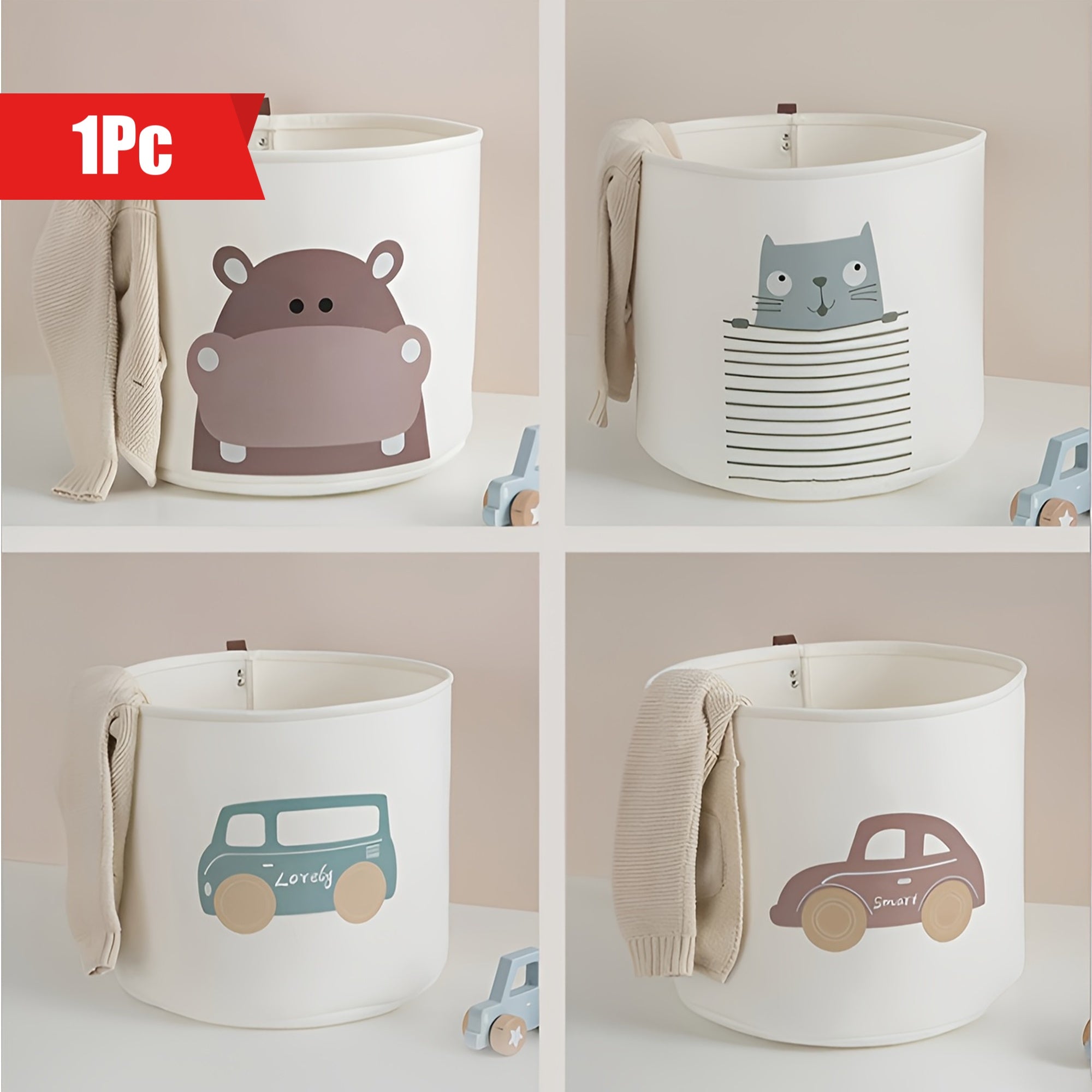 Car-Themed Large Capacity Foldable Toy Storage Basket for Clothes and Toys