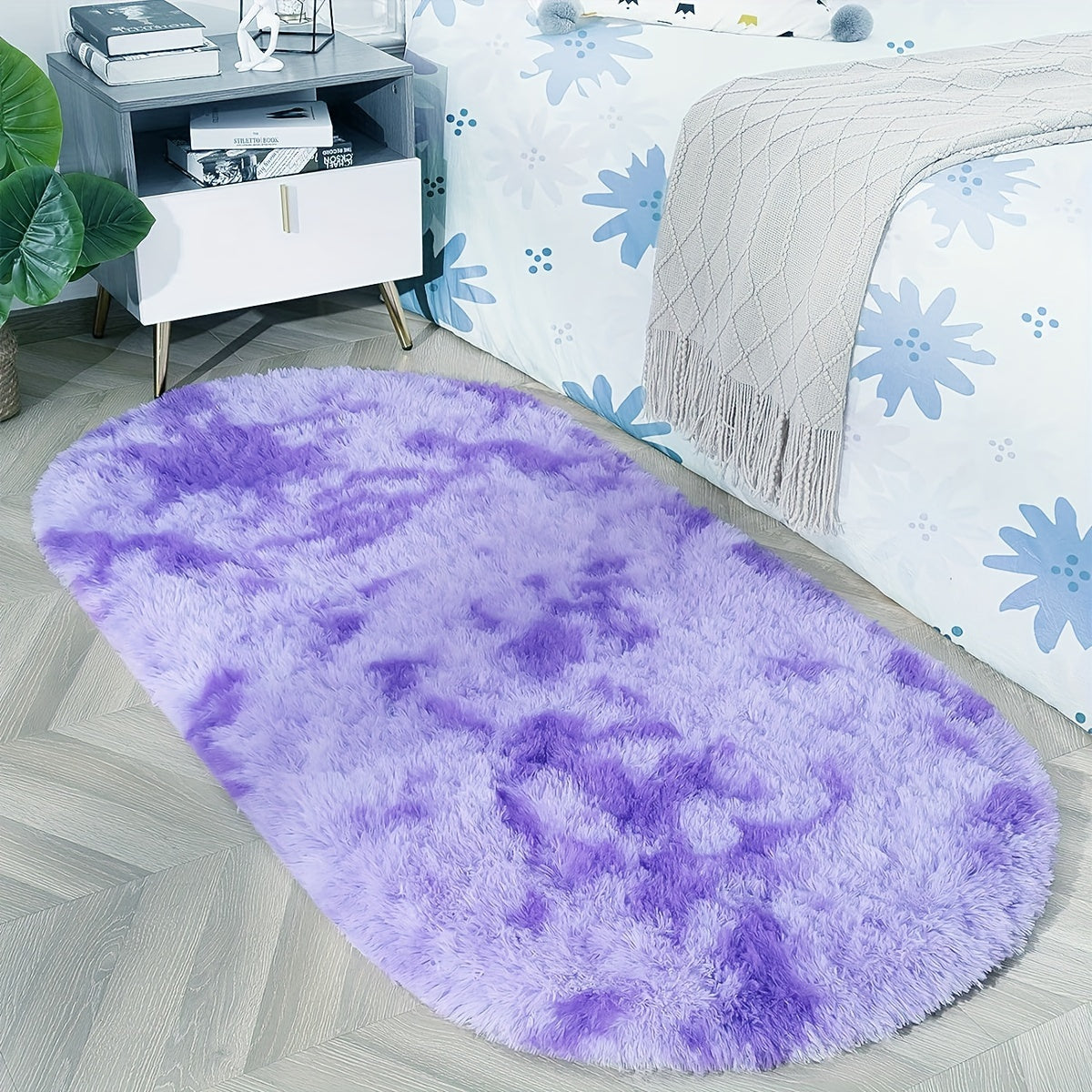 Soft Fluffy Oval Shaggy Area Rug for Bedroom Living Room with Thick Sponge