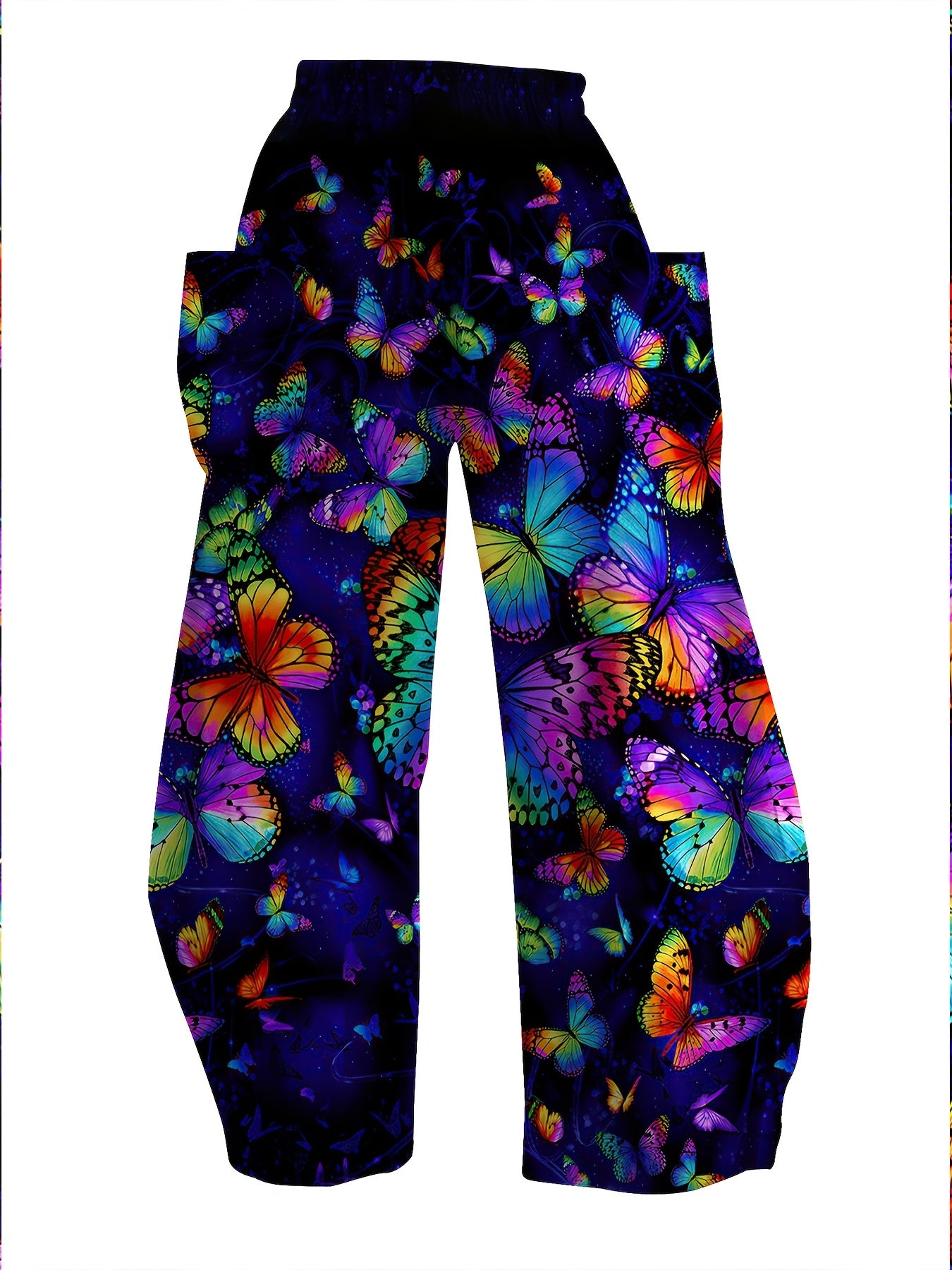 Women's Butterfly Print 3D Wide Leg Palazzos Casual Elastic Waist Pants