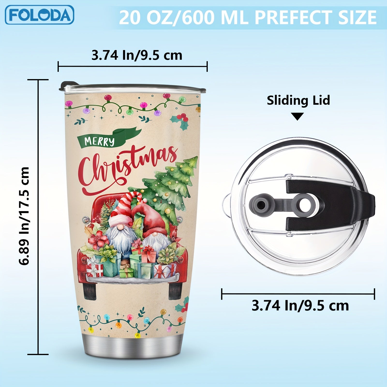 1 шт. 20oz Foloda Термокружка из нержавеющей стали с изоляцией, с дизайном Санта-Клауса и красной грузовика. Овальная форма, только ручная мойка, без ПВХ. Идеально подходит для бега и праздничных подарков. Путевая кружка с узорами «Счастливого Рождества».