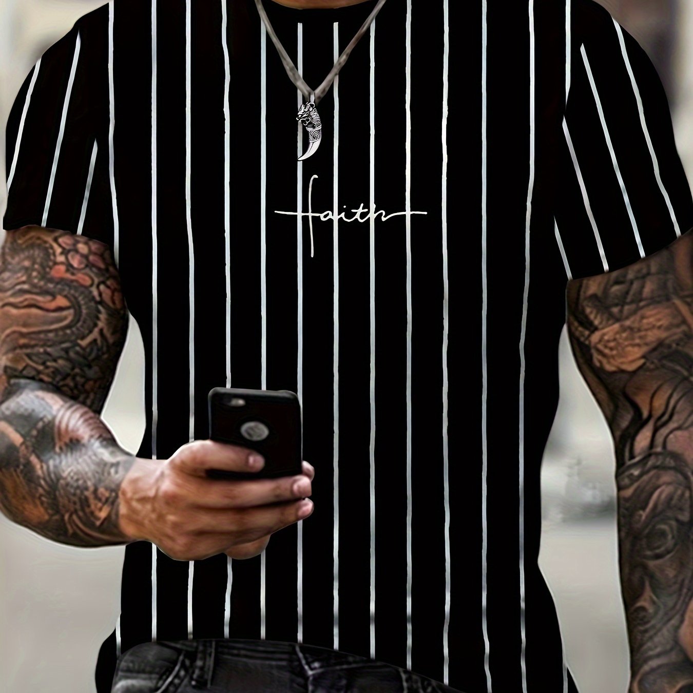 Plus Size Summer Stripes Print T-shirt Polyester Casual Sports Men