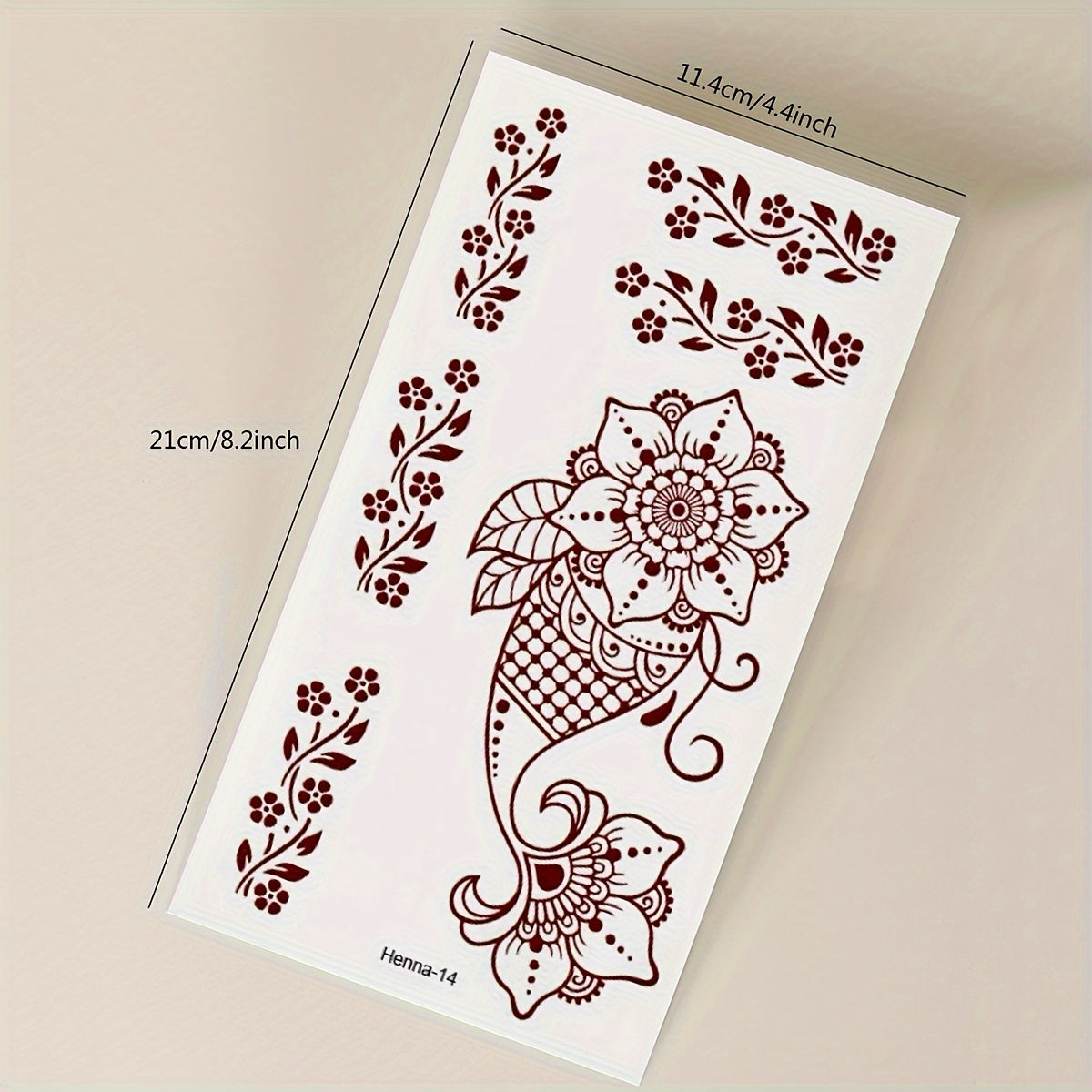 4-Pack Red Henna Lace Floral Pattern Temporary Tattoos for Hand and Body