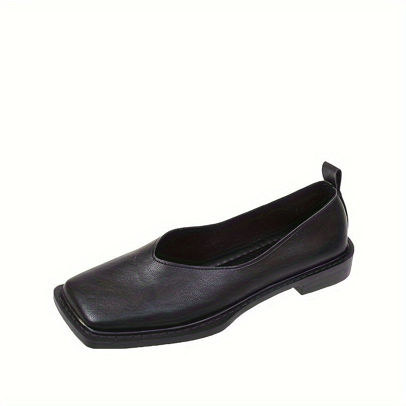 Ayollar uchun Slip-On kvadrat barmoqli balandligi sintetik past blok poyabzal, kundalik kiyim uchun oyoq kiyim