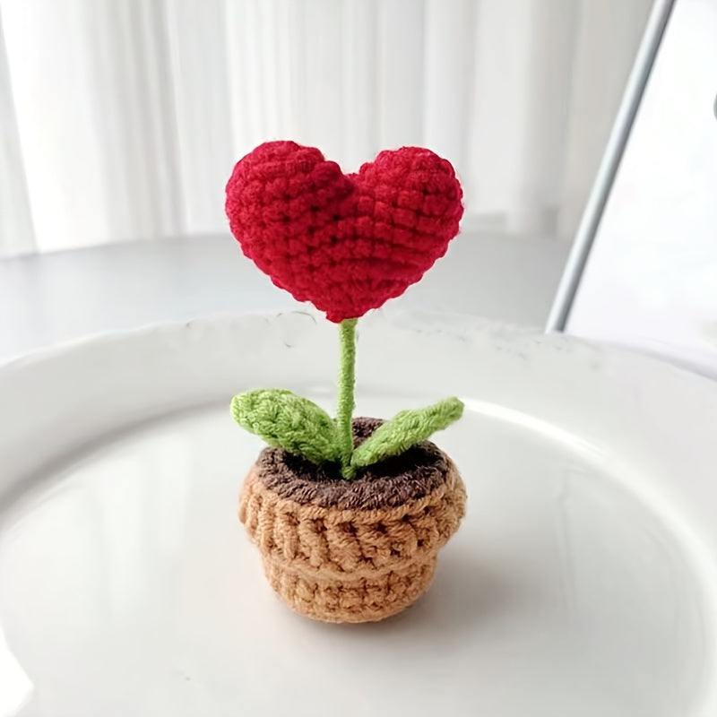 Crochet Heart Plant Decor with Artificial Peony for Valentine's Day Home Decor
