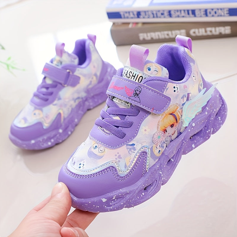 Girls Light-Up Cartoon Sneakers All-Season Low Top PVC Fabric Casual