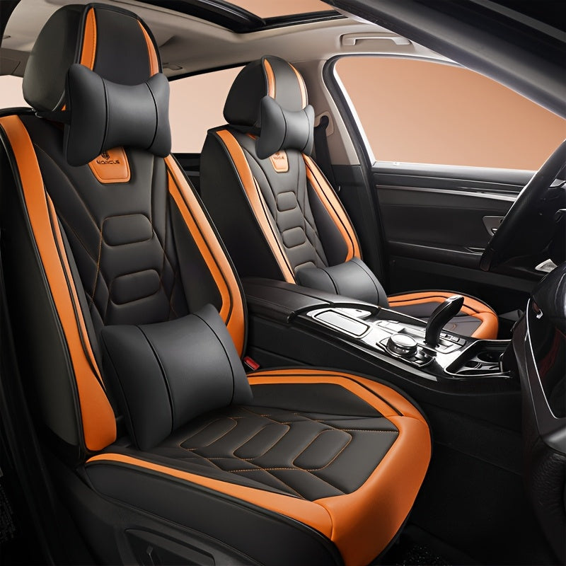 Universal Faux Leather Car Seat Covers All-Season Red Stitching