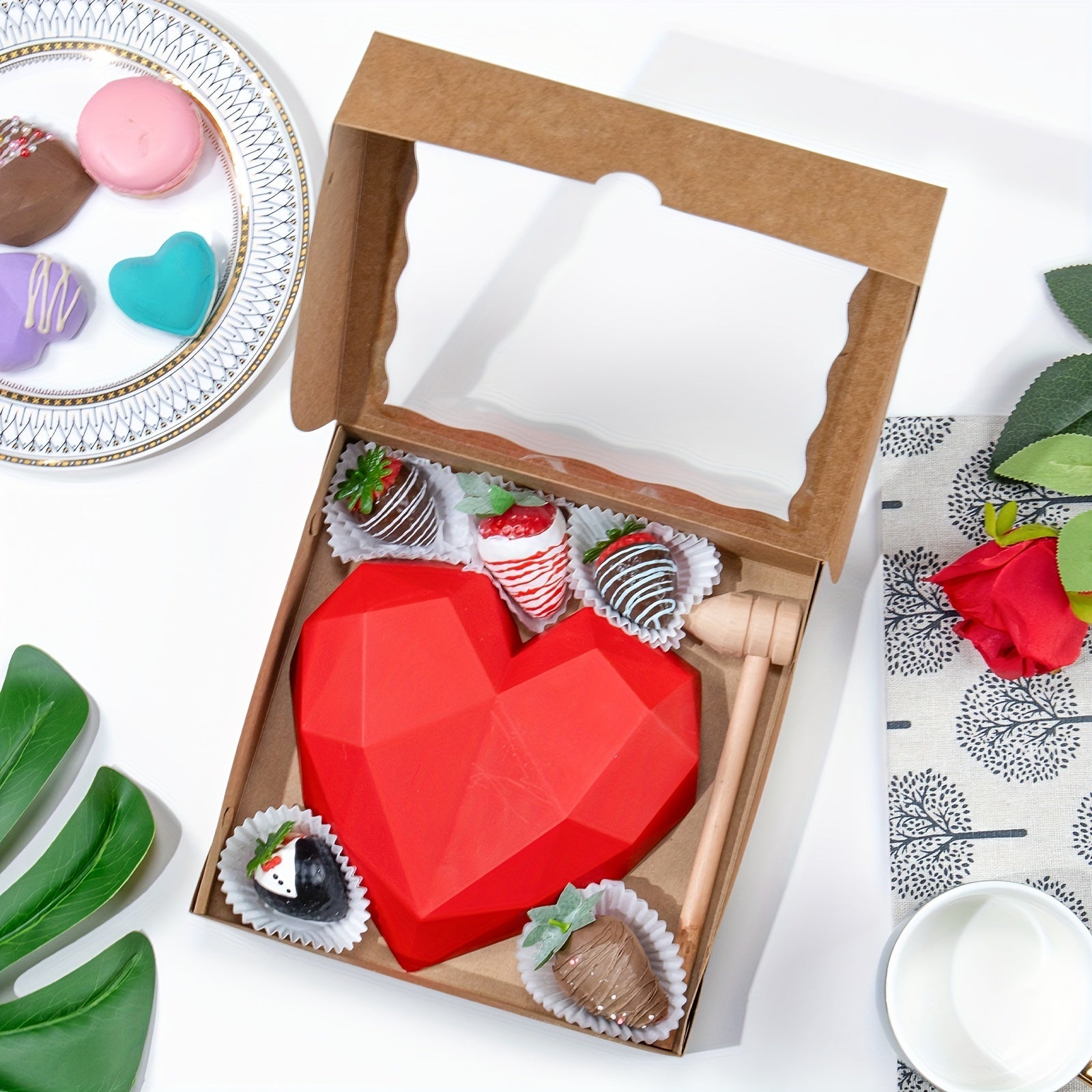 Bakery Boxes with Window Set of 6/15/30, 20.32cm, for Pastries and Snacks