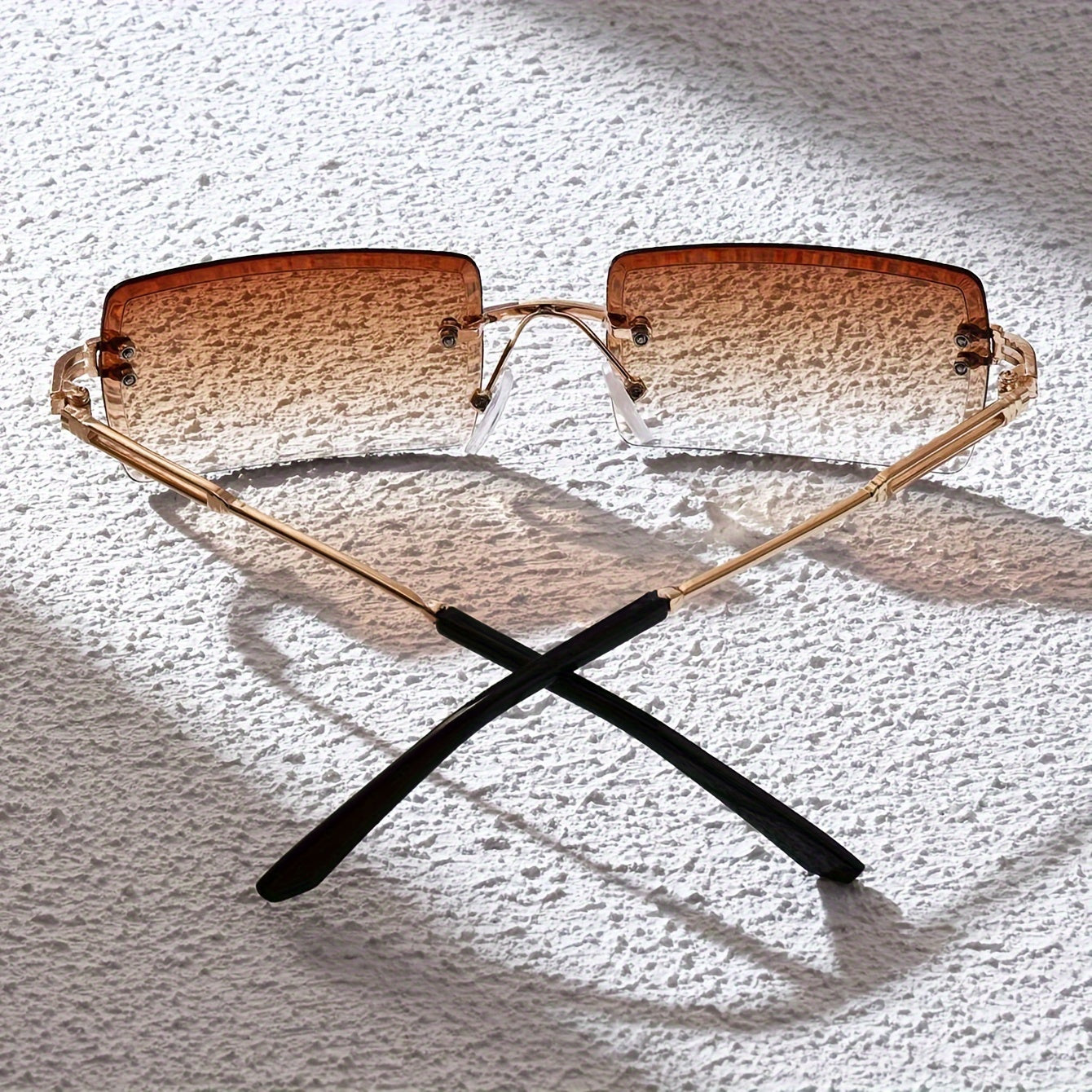 Gafas rectangulares sin montura con lentes de degradado, set de 3, marco de metal, acabado espejado para playa y viajes