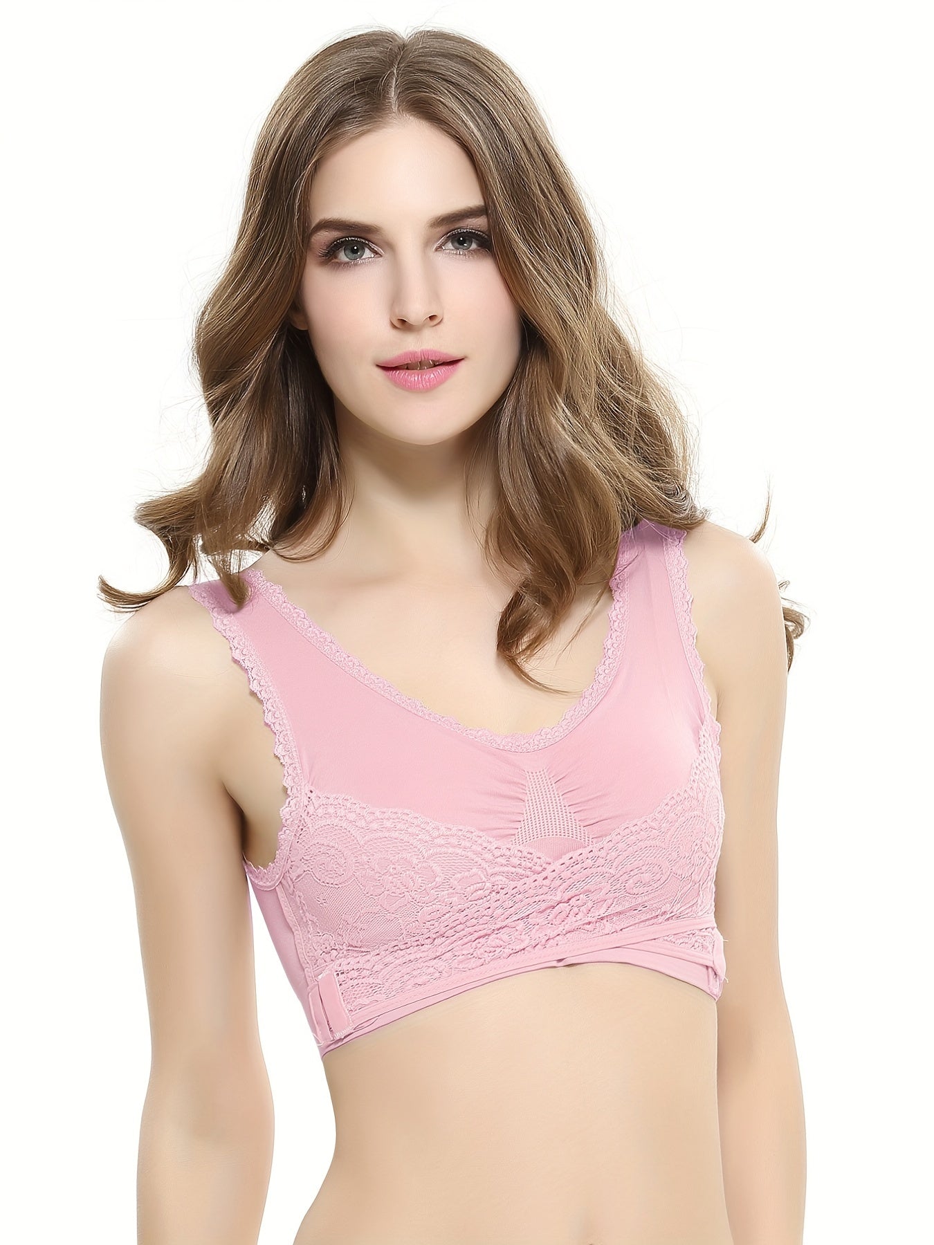 Wireless Lace Sports Bra Cross Side Buckle Tank Top for Women