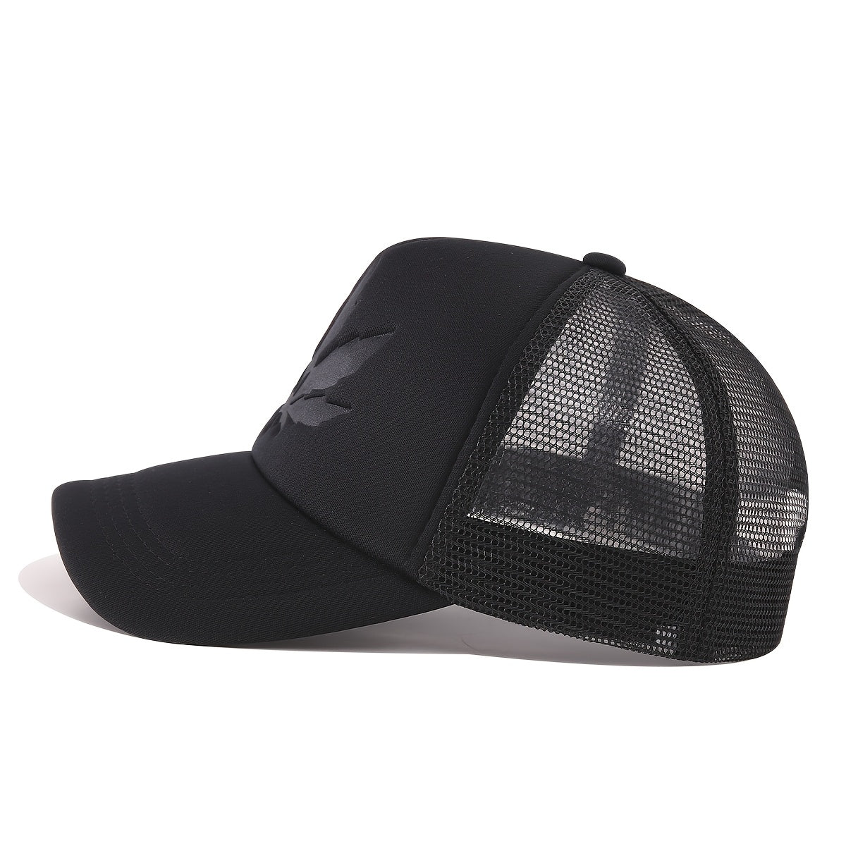 Maple Leaf Embossed Baseball Cap Breathable Mesh Back Polyester Casual Outdoor Sports Black Blue Red