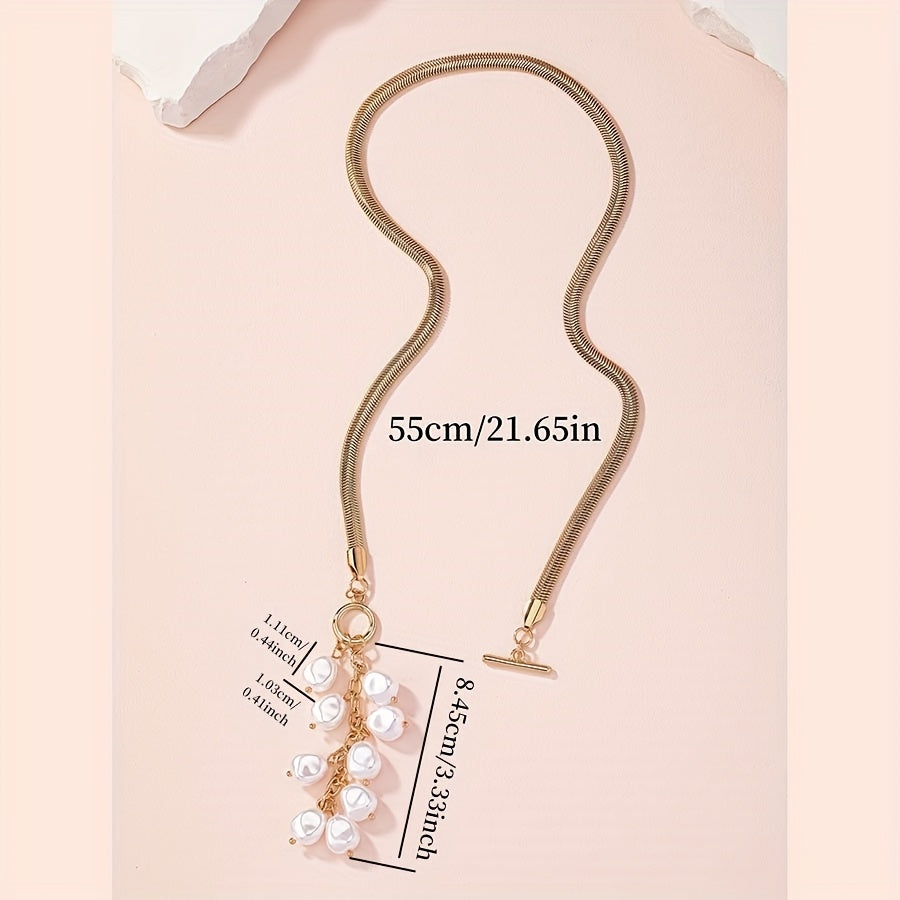 Zamonaviy fransuz uslubidagi soxta marvaridli pandant bilaguzuk, 1 dona, silliq temir ilon zanjiri, oq akril marvaridlar, har kuni va maxsus tadbirlar uchun mukammal, ayollar uchun ideal sovg'a.