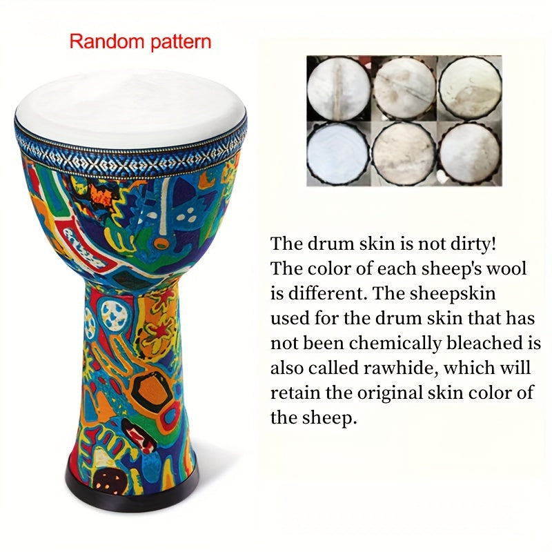 8-Inch African Djembe Drum for Beginners with Goatskin Head in Red Yellow Blue