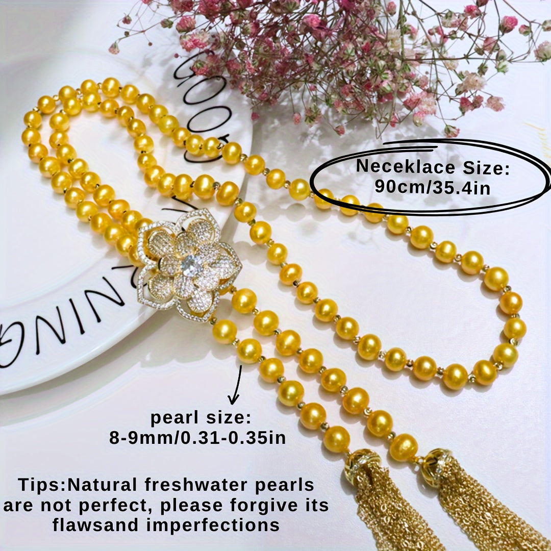 "Vaqt o‘tkazmaydigan Shirin Suv Marvaridli Sviter Bilaguzuk - 8-9mm, Vintage va Nafis Dizayn, Oddiy Kiyimlar va Maxsus Tadbirlar uchun mukammal, Sovg‘a Qutisi bilan birga"