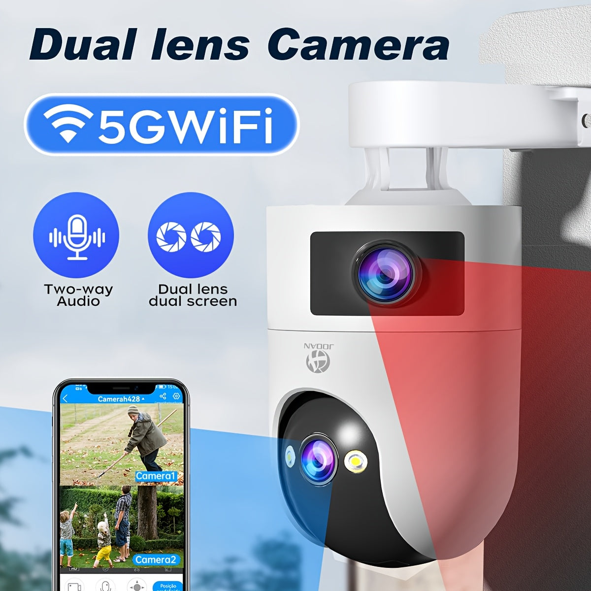 FHD Dual Lens Wireless Security Camera with Auto-Tracking Motion Alerts Indoor