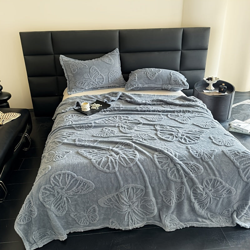 Jacquard Blanket 100% Taffeta Solid Color Butterfly Pattern All Seasons