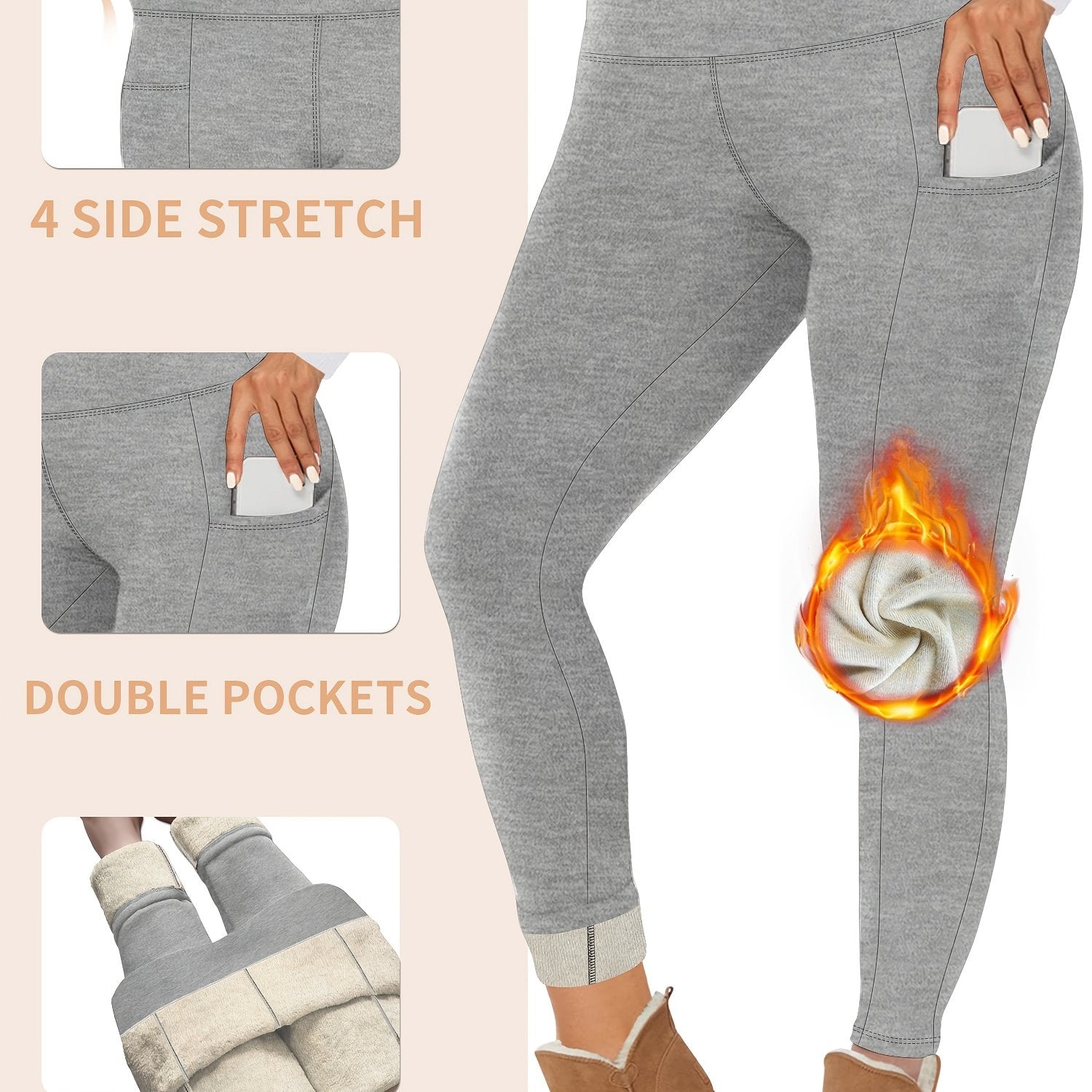 Women's Plus Size High Waist Thermal Yoga Pants with Pockets