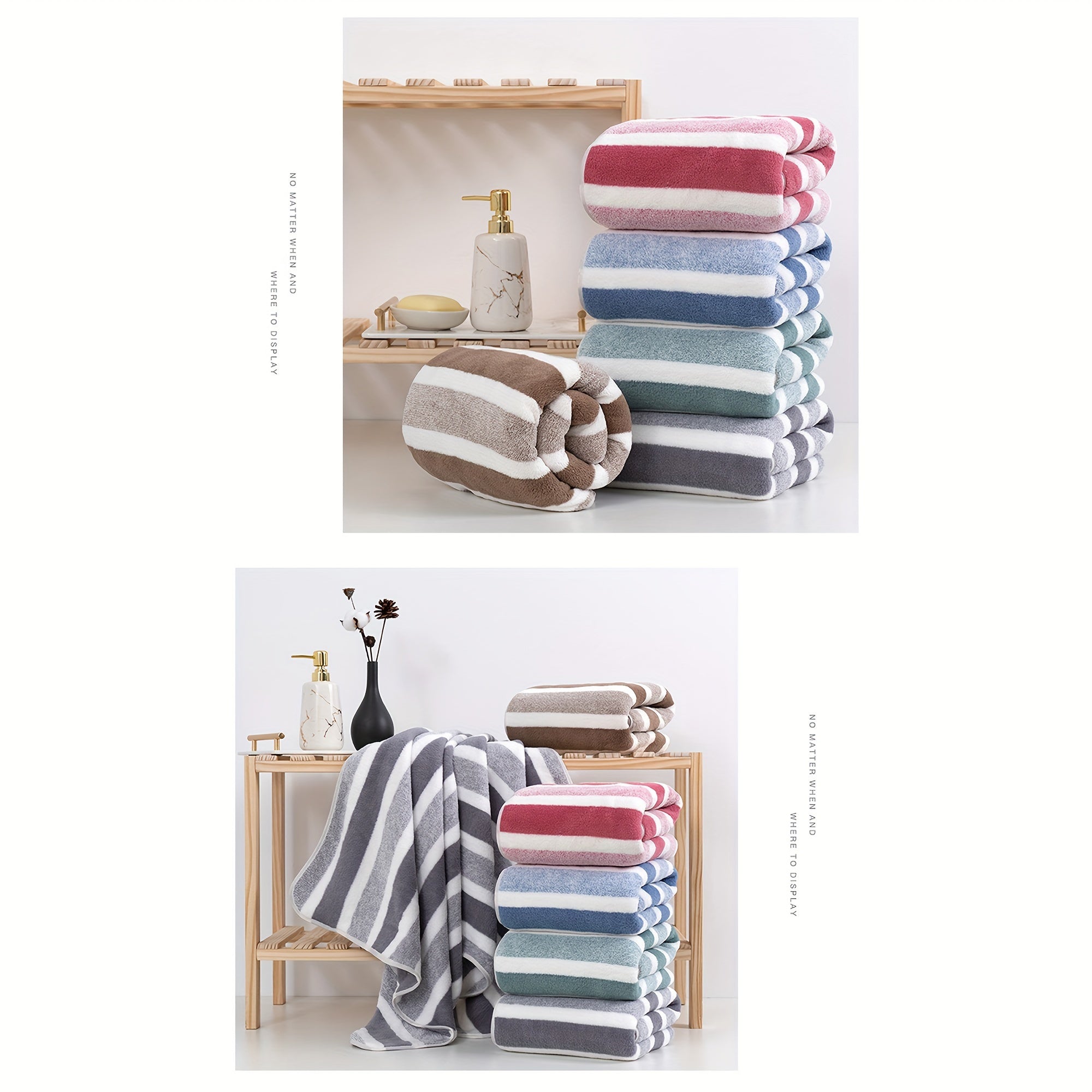 Striped Coral Fleece Bath Towel Quick-Dry Ultra Absorbent Skin-Friendly Space Themed