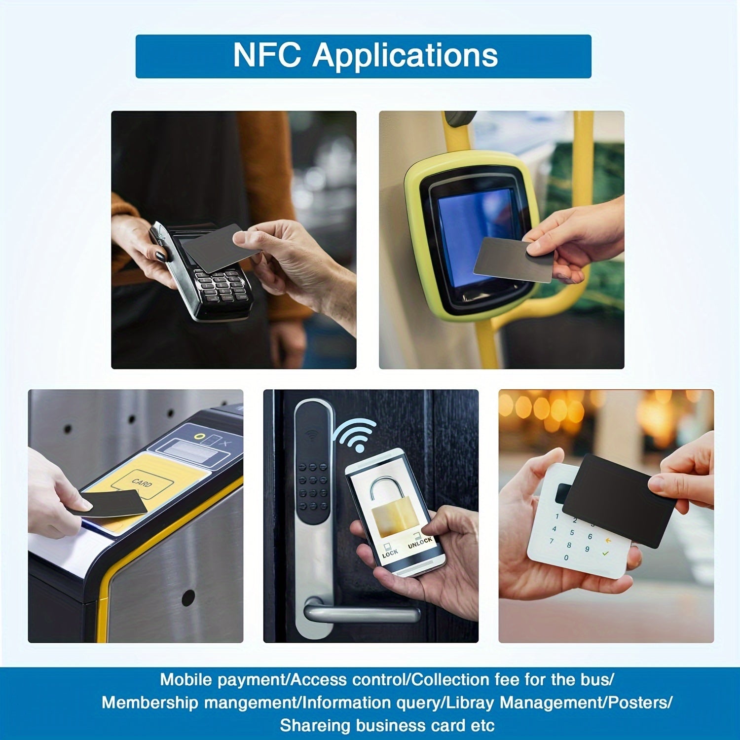 Черные PVC NFC-карты с чипом NTAG215 объемом 504 байта, программируемые для смартфонов